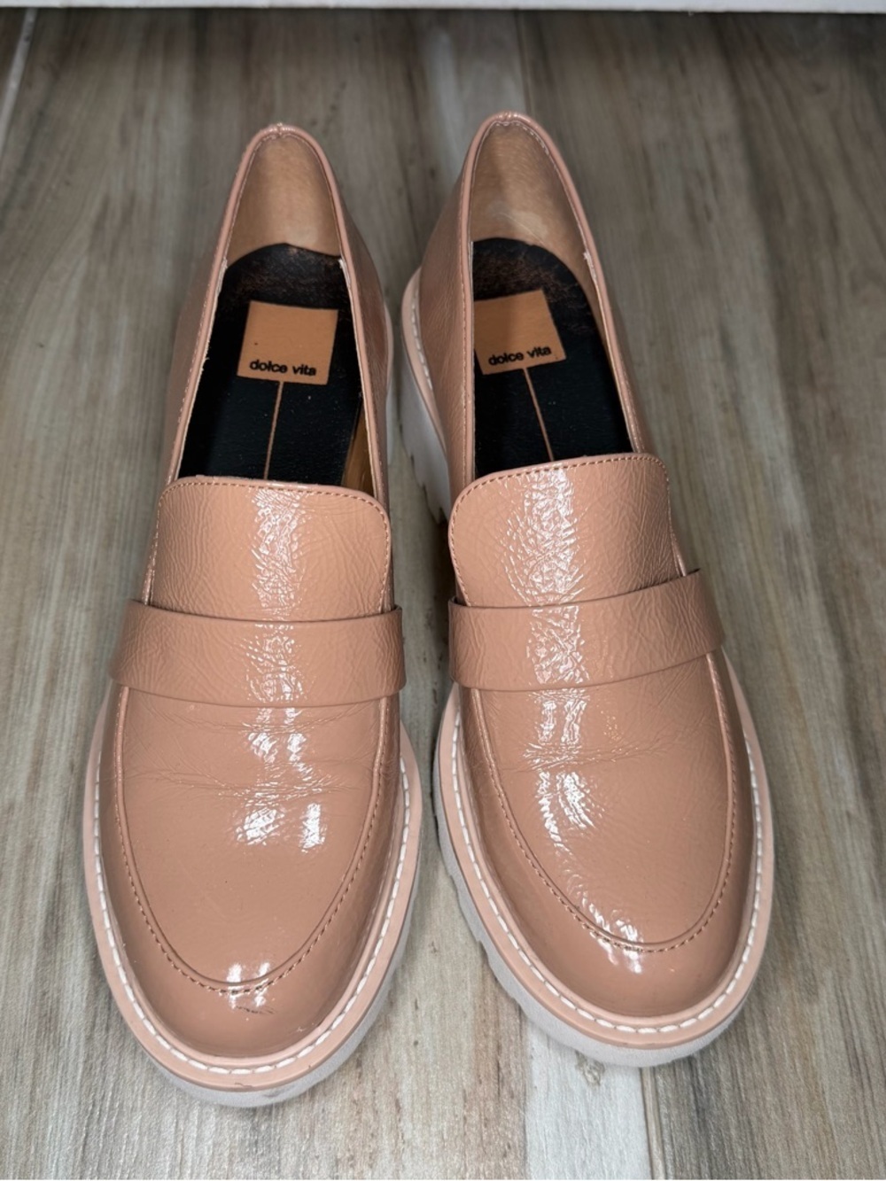 Dolce Vita Henri Loafers Nude / Tan Patent Leather Platform Slip On Womens Sz 8M - Picture 3 of 13